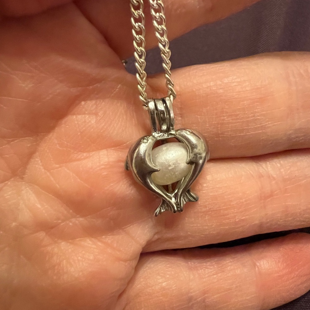 Dolphin Charm with Caged Pearl Necklace